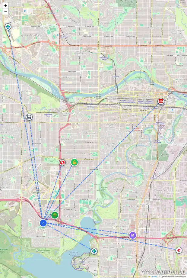 Daily accessibility map for 3115 LEDUC CR SW, Calgary showing nearby schools, grocery stores, parks, LRT stations and nearby amenities