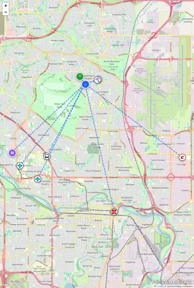 Daily accessibility map for 8015 HUNTERVIEW DR NW, Calgary showing nearby schools, grocery stores, parks, LRT stations and nearby amenities