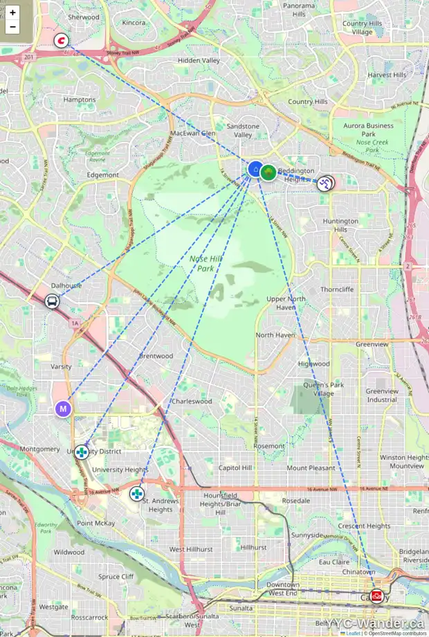 Daily accessibility map for 271 BERWICK DR NW, Calgary showing nearby schools, grocery stores, parks, LRT stations and nearby amenities