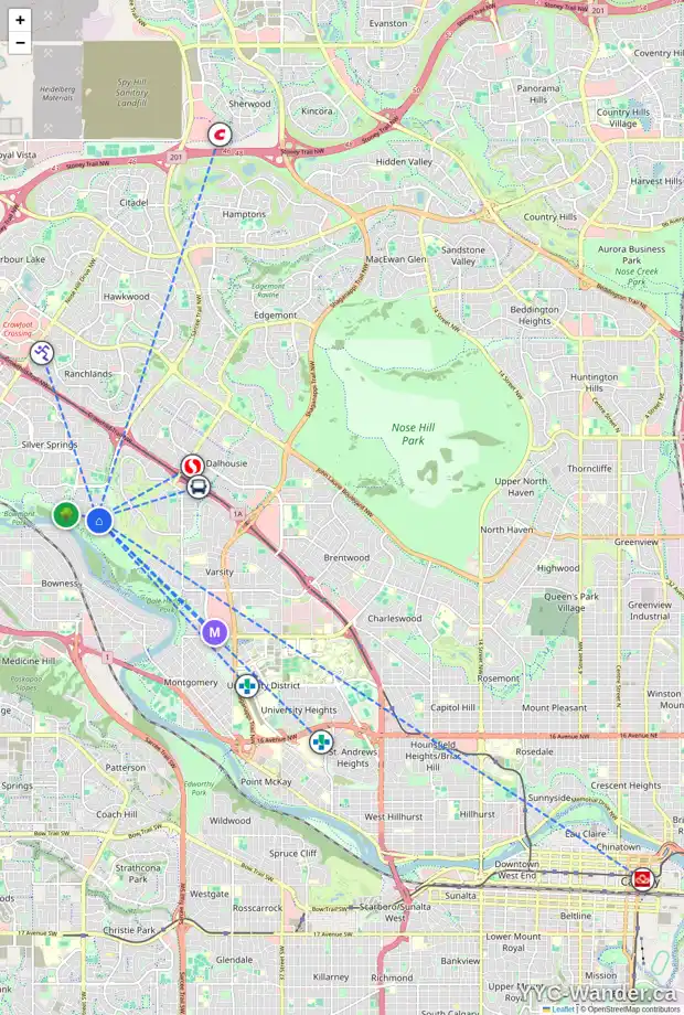 Daily accessibility map for 5331 SILVERDALE DR NW, Calgary showing nearby schools, grocery stores, parks, LRT stations and nearby amenities