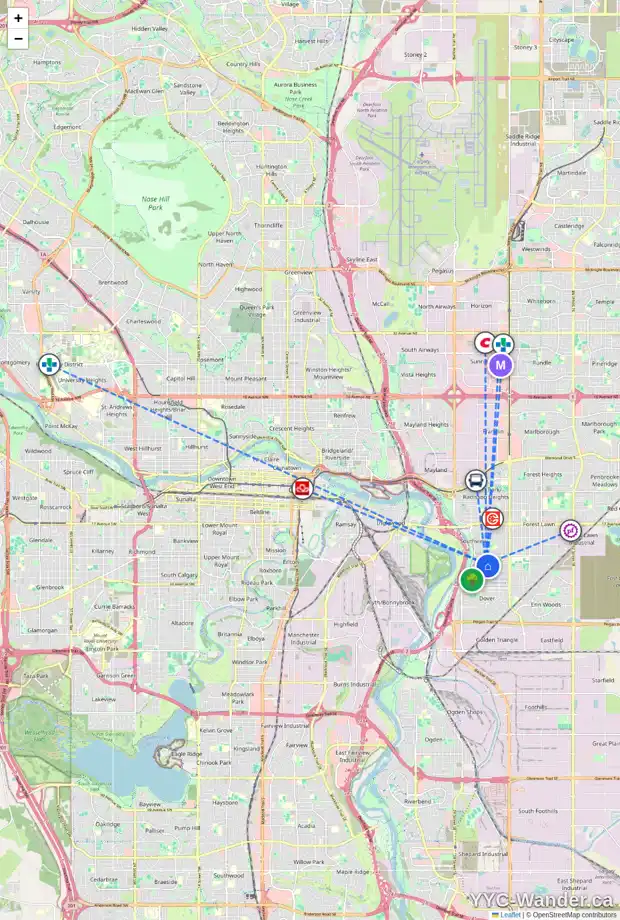 Daily accessibility map for 3008 29A ST SE, Calgary showing nearby schools, grocery stores, parks, LRT stations and nearby amenities