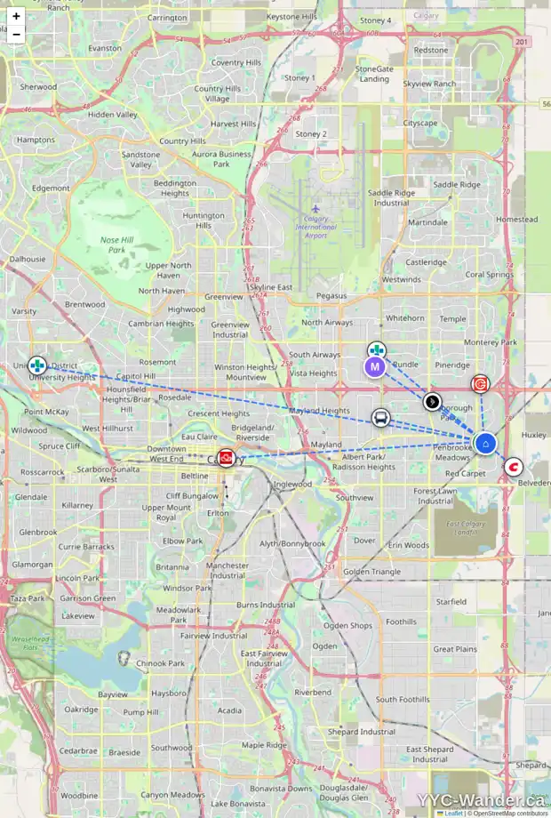 Daily accessibility map for 1343 ABBEYDALE DR SE, Calgary showing nearby schools, grocery stores, parks, LRT stations and nearby amenities