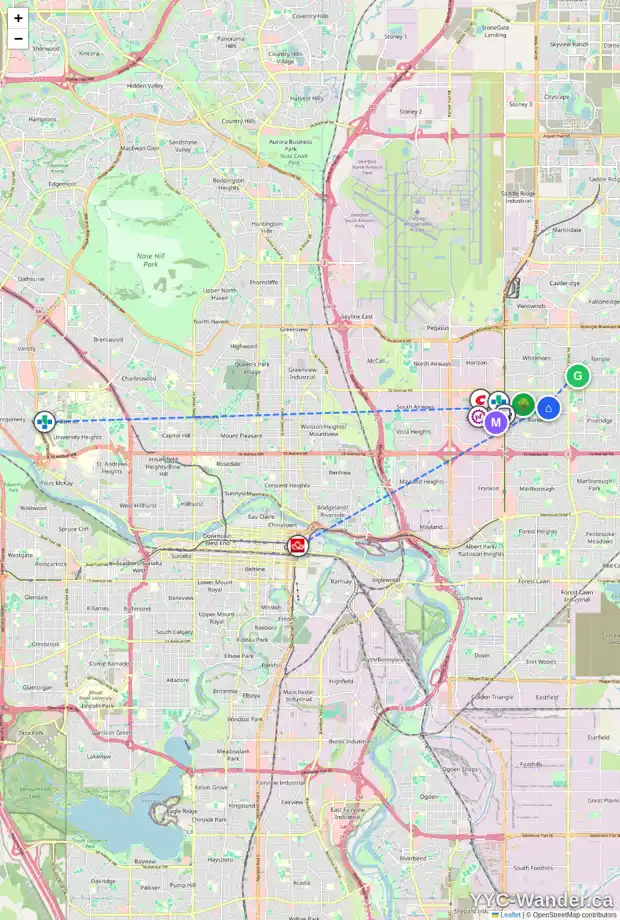 Daily accessibility map for 4724 26 AV NE, Calgary showing nearby schools, grocery stores, parks, LRT stations and nearby amenities