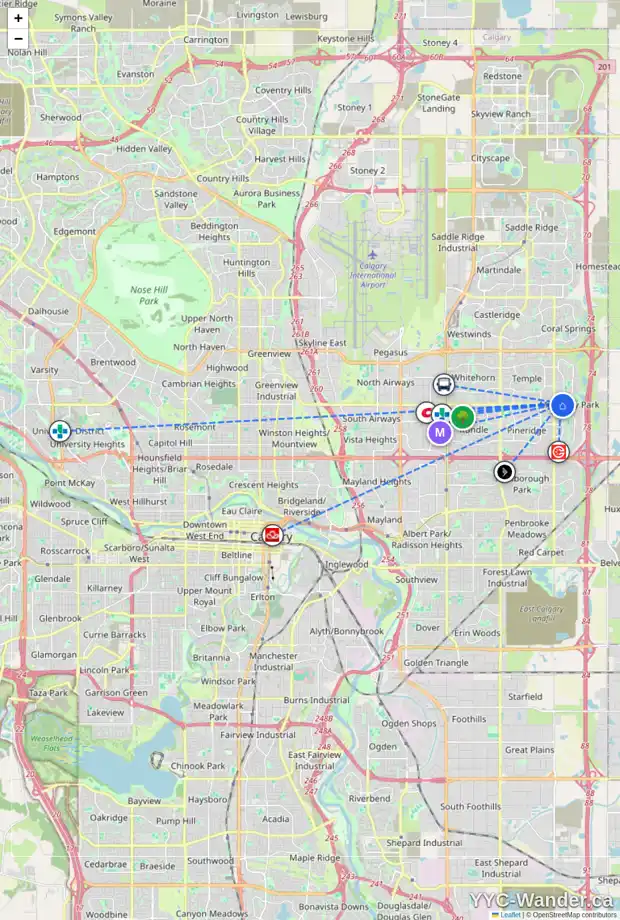 Daily accessibility map for 3306 CATALINA BV NE, Calgary showing nearby schools, grocery stores, parks, LRT stations and nearby amenities