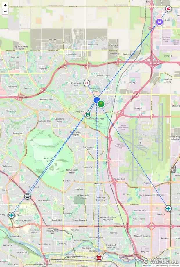 Daily accessibility map for 253 HARVEST HILLS DR NE, Calgary showing nearby schools, grocery stores, parks, LRT stations and nearby amenities