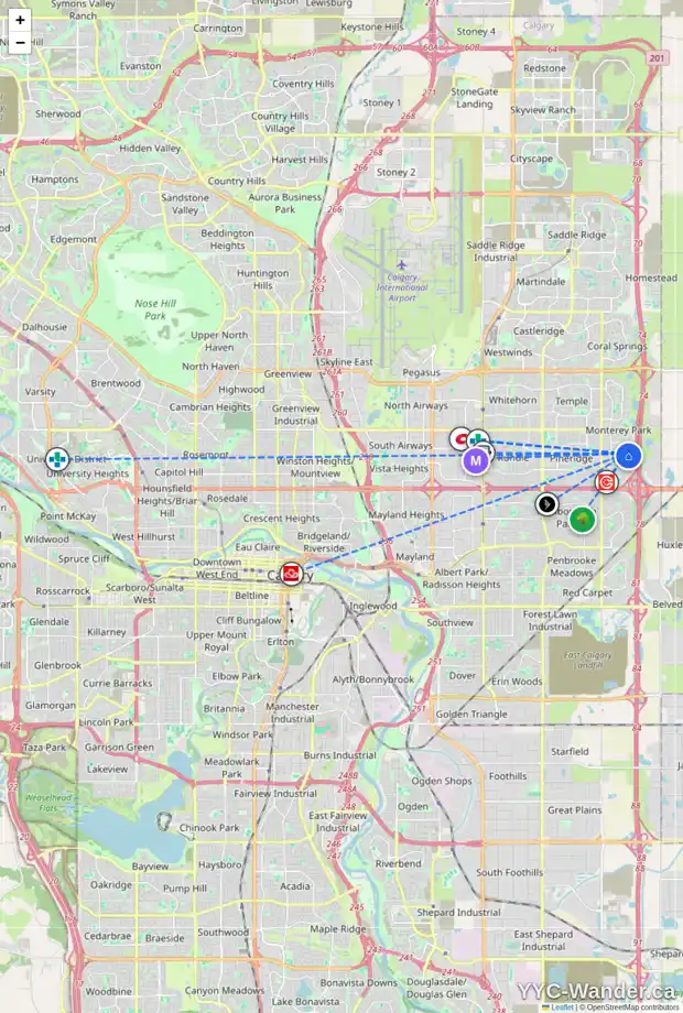 Daily accessibility map for 391 DEL RAY RD NE, Calgary showing nearby schools, grocery stores, parks, LRT stations and nearby amenities