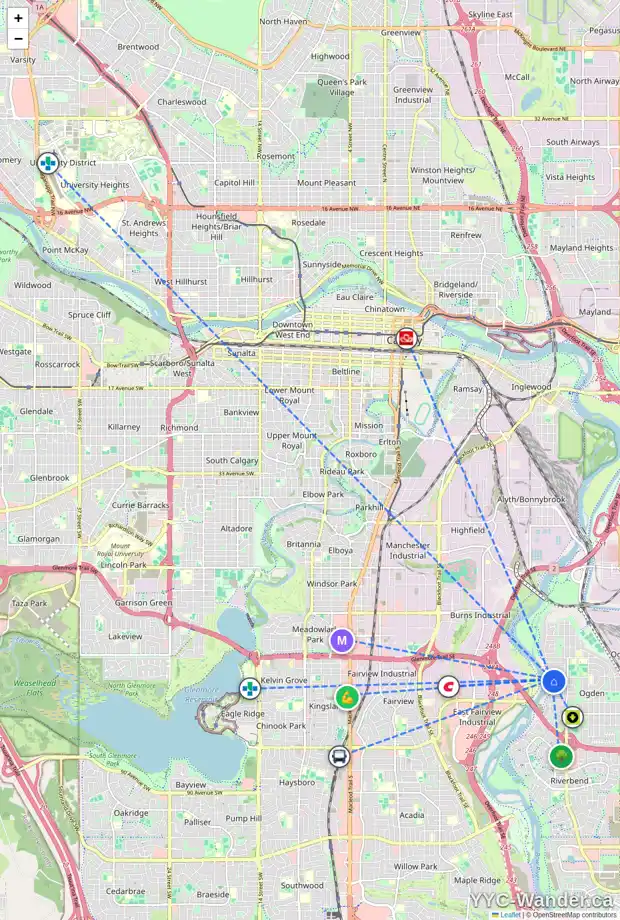 Daily accessibility map for 439 LYNNOVER WY SE, Calgary showing nearby schools, grocery stores, parks, LRT stations and nearby amenities