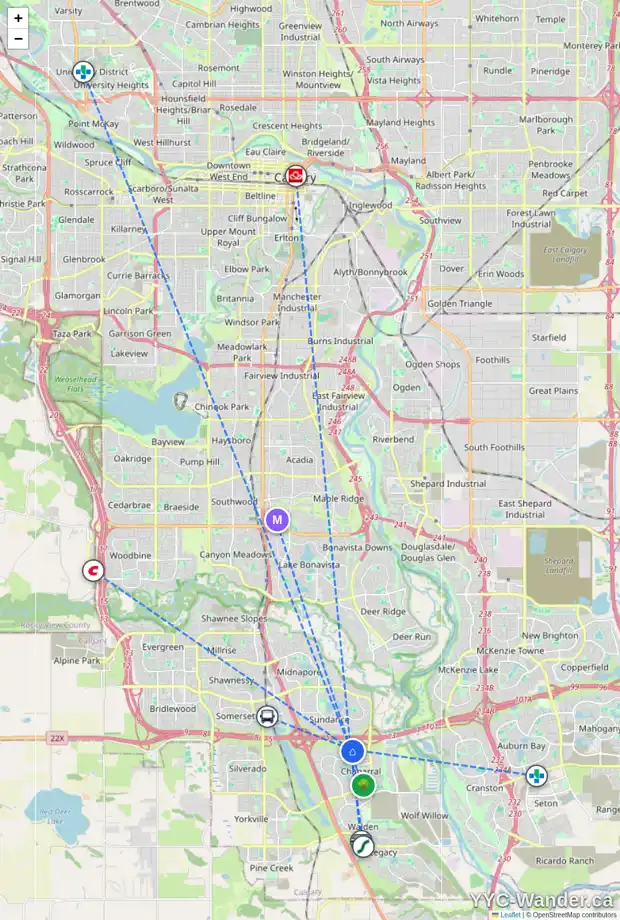 Daily accessibility map for 84 CHAPARRAL CR SE, Calgary showing nearby schools, grocery stores, parks, LRT stations and nearby amenities