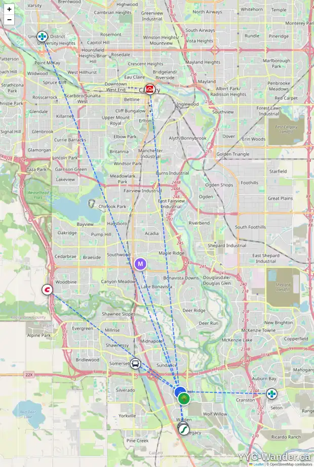 Daily accessibility map for 90 CHAPALA CR SE, Calgary showing nearby schools, grocery stores, parks, LRT stations and nearby amenities