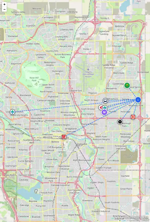 Daily accessibility map for 143 ANAHEIM CI NE, Calgary showing nearby schools, grocery stores, parks, LRT stations and nearby amenities