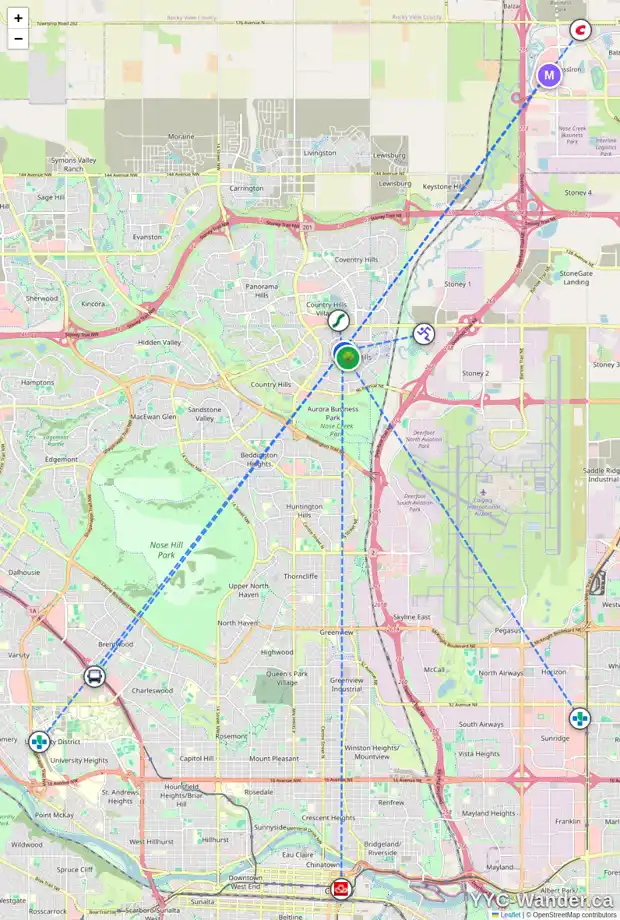 Daily accessibility map for 121 HARVEST PARK WY NE, Calgary showing nearby schools, grocery stores, parks, LRT stations and nearby amenities