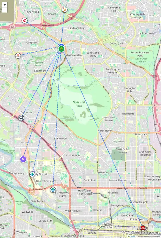 Daily accessibility map for 179 EDGERIDGE VW NW, Calgary showing nearby schools, grocery stores, parks, LRT stations and nearby amenities
