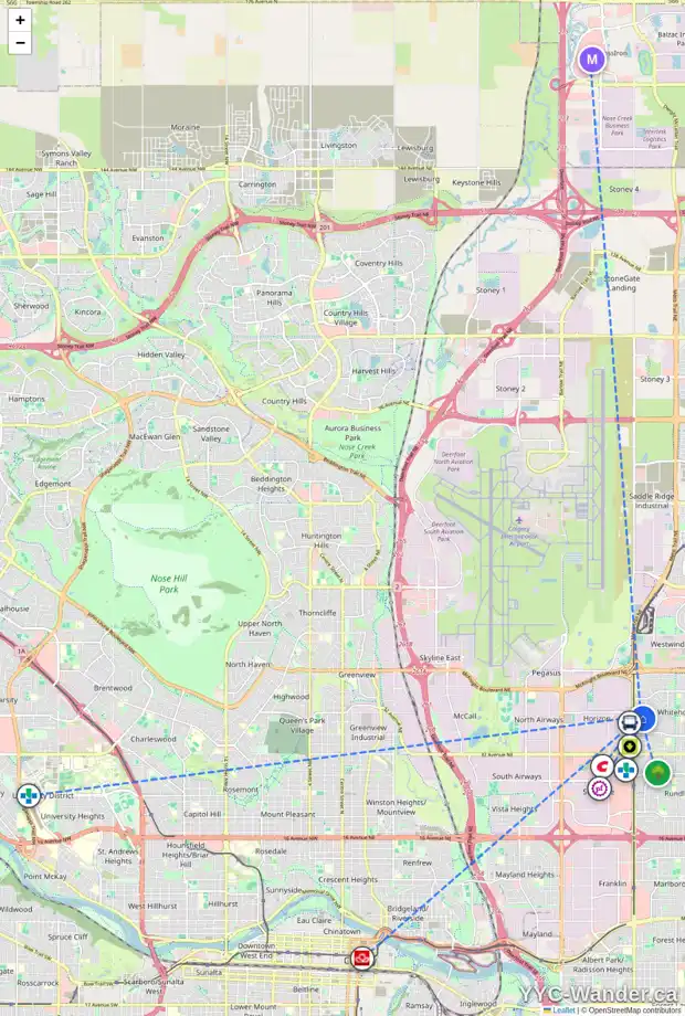 Daily accessibility map for 15 WHITMIRE VI NE, Calgary showing nearby schools, grocery stores, parks, LRT stations and nearby amenities