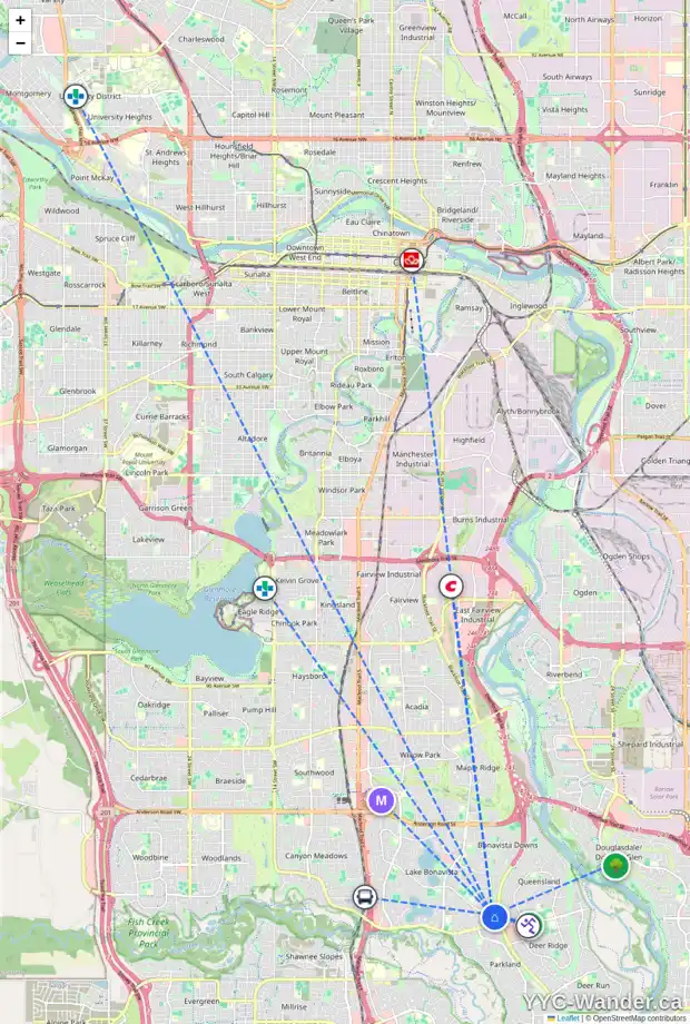 Daily accessibility map for 1036 LAKE ONTARIO DR SE, Calgary showing nearby schools, grocery stores, parks, LRT stations and nearby amenities