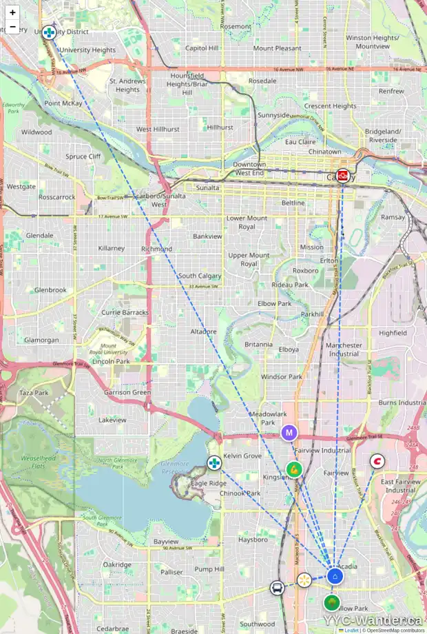Daily accessibility map for 9616 3 ST SE, Calgary showing nearby schools, grocery stores, parks, LRT stations and nearby amenities