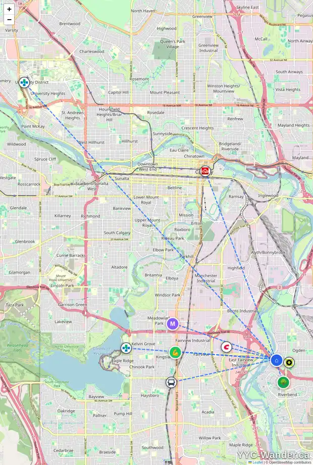 Daily accessibility map for 232 OGDEN DR SE, Calgary showing nearby schools, grocery stores, parks, LRT stations and nearby amenities