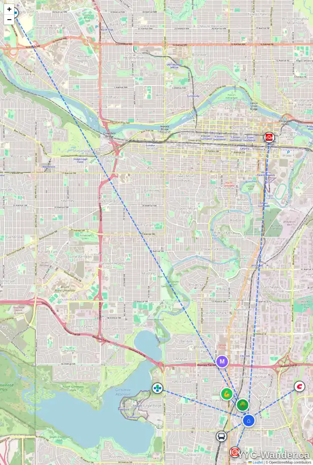 Daily accessibility map for 177 FAIRVIEW DR SE, Calgary showing nearby schools, grocery stores, parks, LRT stations and nearby amenities