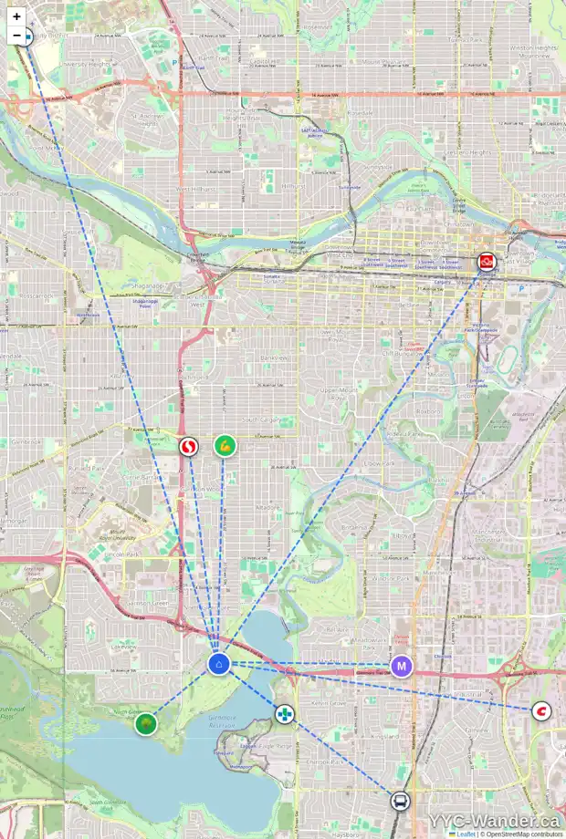 Daily accessibility map for 6503 LAURENTIAN WY SW, Calgary showing nearby schools, grocery stores, parks, LRT stations and nearby amenities