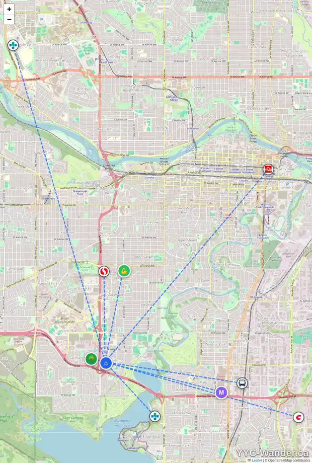 Daily accessibility map for 73 LANGTON DR SW, Calgary showing nearby schools, grocery stores, parks, LRT stations and nearby amenities