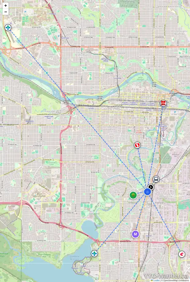 Daily accessibility map for 4540 STANLEY RD SW, Calgary showing nearby schools, grocery stores, parks, LRT stations and nearby amenities