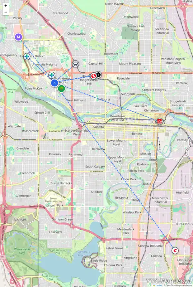 Daily accessibility map for 1204 29 ST NW, Calgary showing nearby schools, grocery stores, parks, LRT stations and nearby amenities