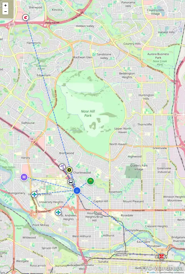 Daily accessibility map for 2620 CAPITOL HILL CR NW, Calgary showing nearby schools, grocery stores, parks, LRT stations and nearby amenities