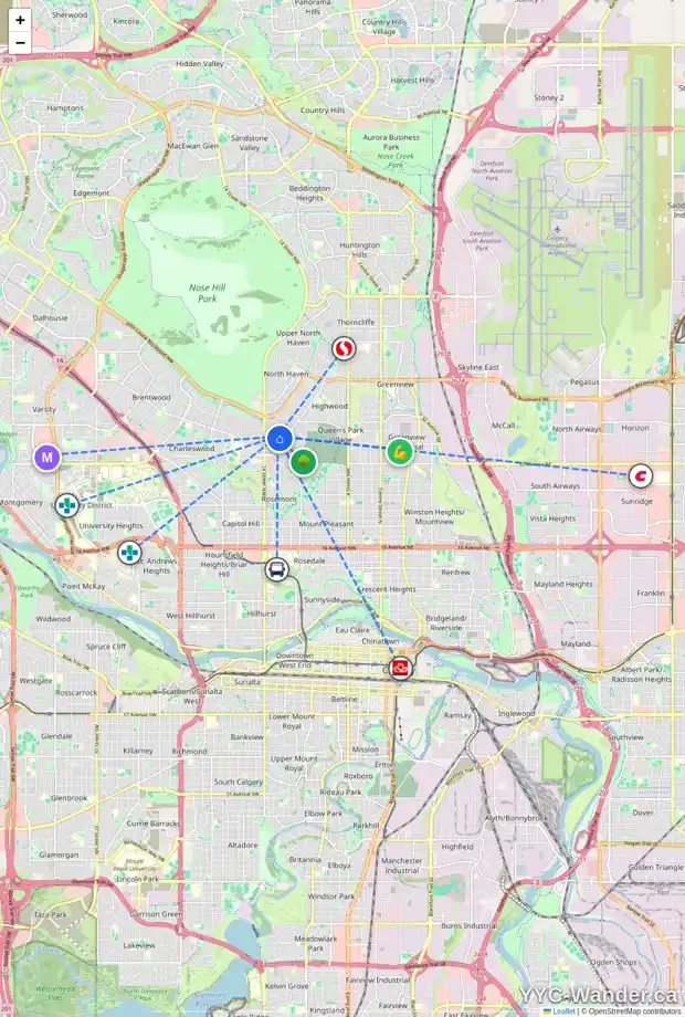 Daily accessibility map for 126 CORNWALLIS DR NW, Calgary showing nearby schools, grocery stores, parks, LRT stations and nearby amenities