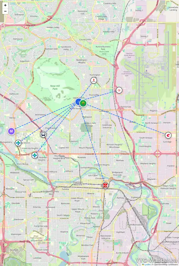 Daily accessibility map for 372 NORSEMAN RD NW, Calgary showing nearby schools, grocery stores, parks, LRT stations and nearby amenities