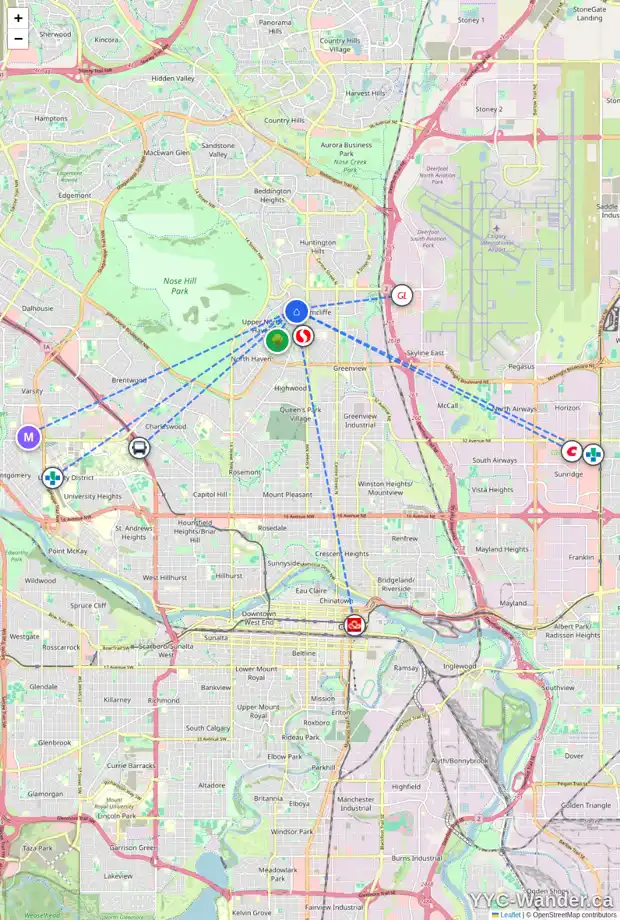 Daily accessibility map for 6123 TOUCHWOOD DR NW, Calgary showing nearby schools, grocery stores, parks, LRT stations and nearby amenities