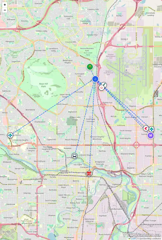 Daily accessibility map for 60 HUNTERHORN CR NE, Calgary showing nearby schools, grocery stores, parks, LRT stations and nearby amenities