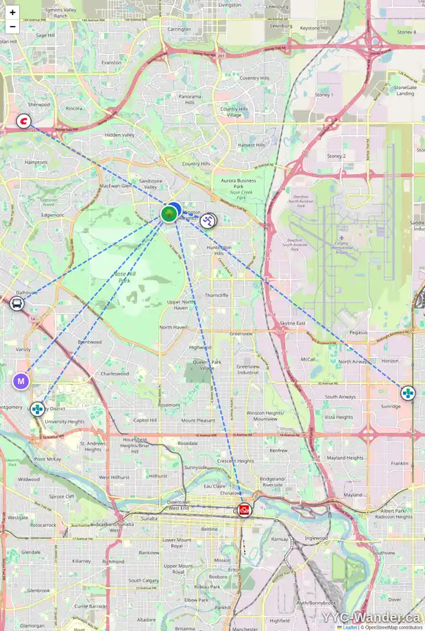 Daily accessibility map for 112 BERWICK HL NW, Calgary showing nearby schools, grocery stores, parks, LRT stations and nearby amenities