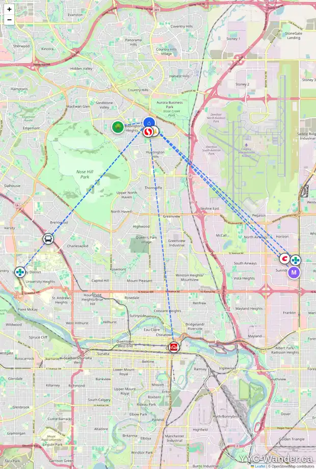 Daily accessibility map for 28 BERGEN PL NW, Calgary showing nearby schools, grocery stores, parks, LRT stations and nearby amenities