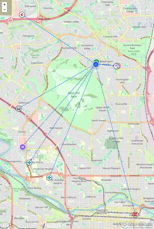 Daily accessibility map for 1186 BERKLEY DR NW, Calgary showing nearby schools, grocery stores, parks, LRT stations and nearby amenities