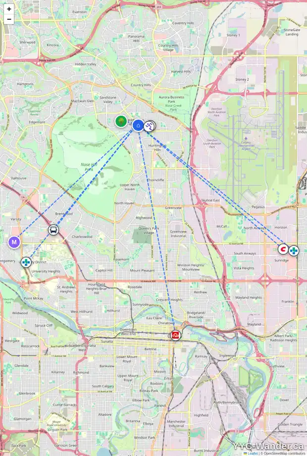 Daily accessibility map for 8410 BERKLEY RD NW, Calgary showing nearby schools, grocery stores, parks, LRT stations and nearby amenities