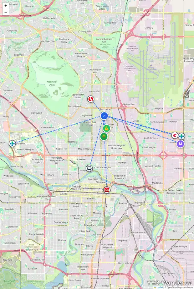 Daily accessibility map for 416 4303 1 ST NE, Calgary showing nearby schools, grocery stores, parks, LRT stations and nearby amenities