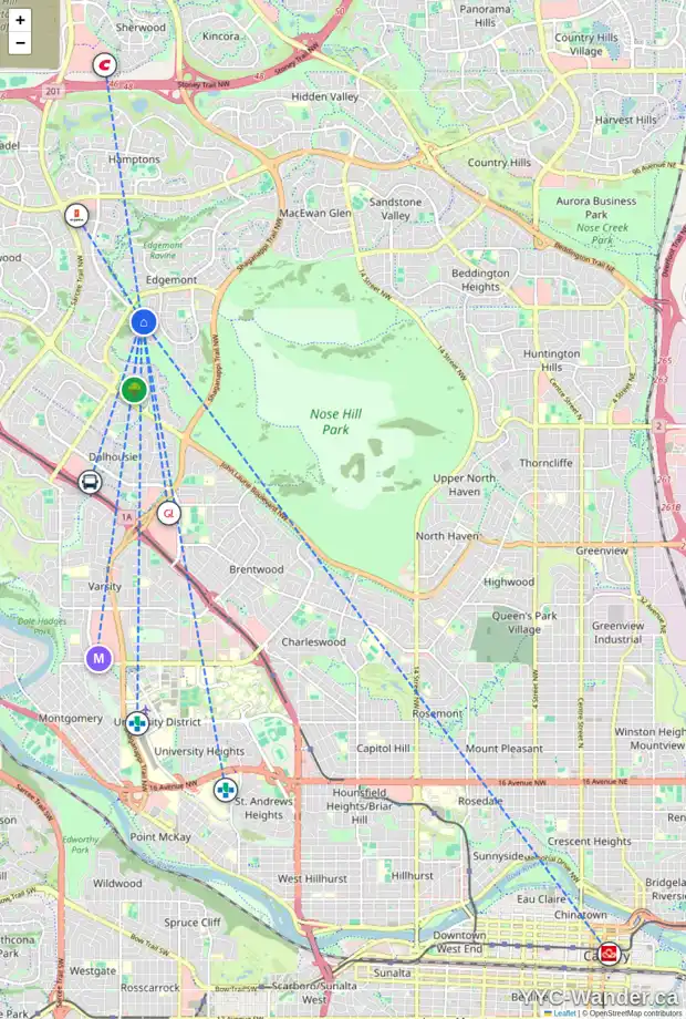Daily accessibility map for 119 EDENDALE WY NW, Calgary showing nearby schools, grocery stores, parks, LRT stations and nearby amenities