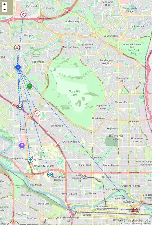 Daily accessibility map for 135 EDGELAND RD NW, Calgary showing nearby schools, grocery stores, parks, LRT stations and nearby amenities