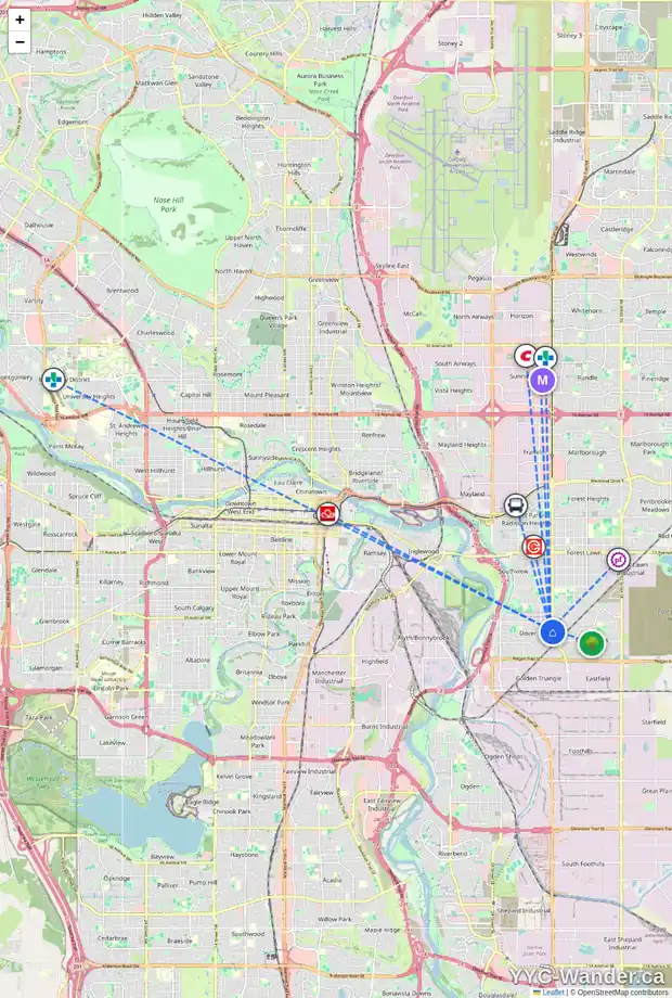 Daily accessibility map for 3644 DOVER RIDGE DR SE, Calgary showing nearby schools, grocery stores, parks, LRT stations and nearby amenities
