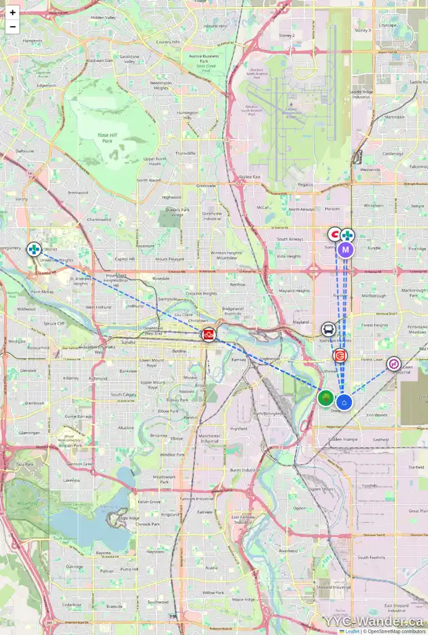 Daily accessibility map for 3252 33A AV SE, Calgary showing nearby schools, grocery stores, parks, LRT stations and nearby amenities