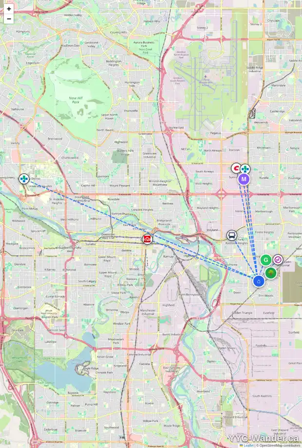 Daily accessibility map for 3107 41 ST SE, Calgary showing nearby schools, grocery stores, parks, LRT stations and nearby amenities