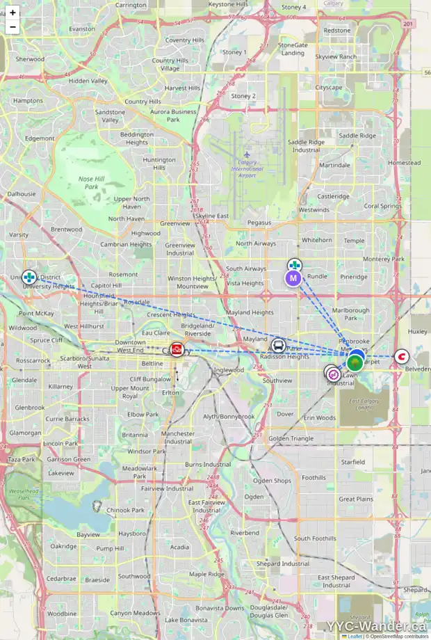 Daily accessibility map for 1264 PENEDO CR SE, Calgary showing nearby schools, grocery stores, parks, LRT stations and nearby amenities