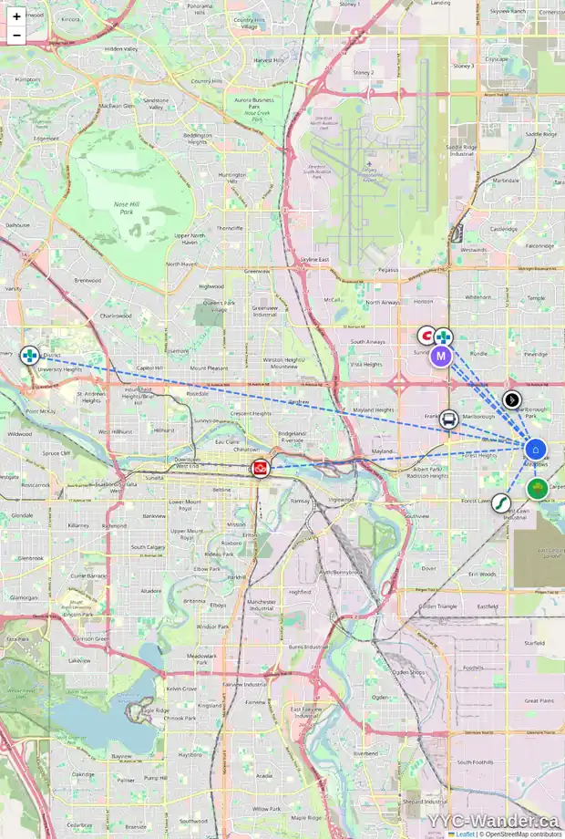 Daily accessibility map for 312 PENWORTH WY SE, Calgary showing nearby schools, grocery stores, parks, LRT stations and nearby amenities