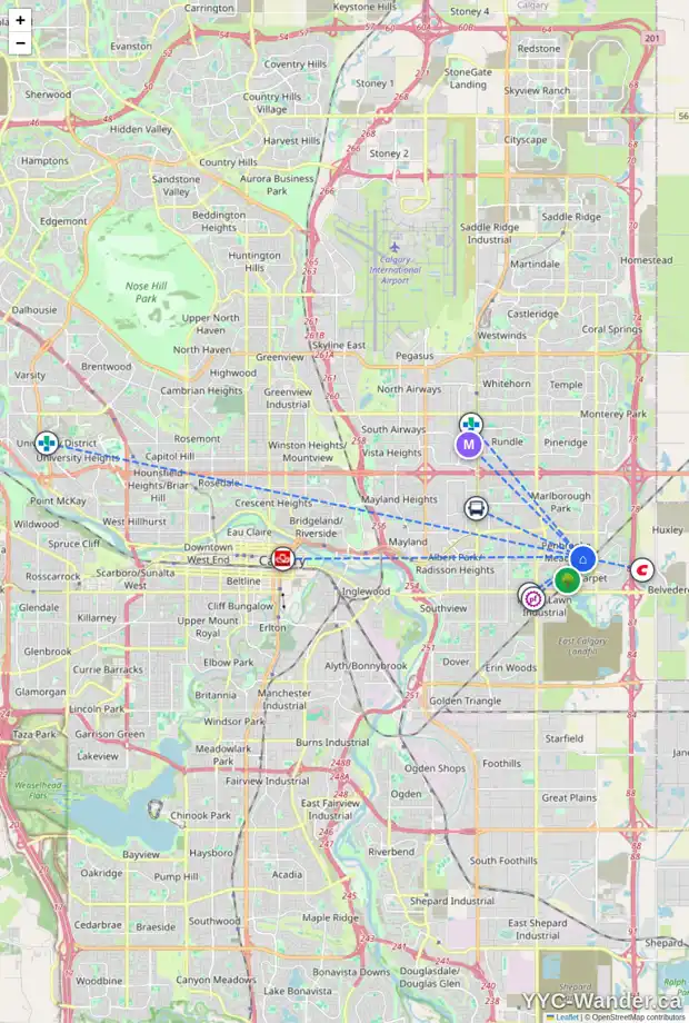Daily accessibility map for 607 PENBROOKE RD SE, Calgary showing nearby schools, grocery stores, parks, LRT stations and nearby amenities
