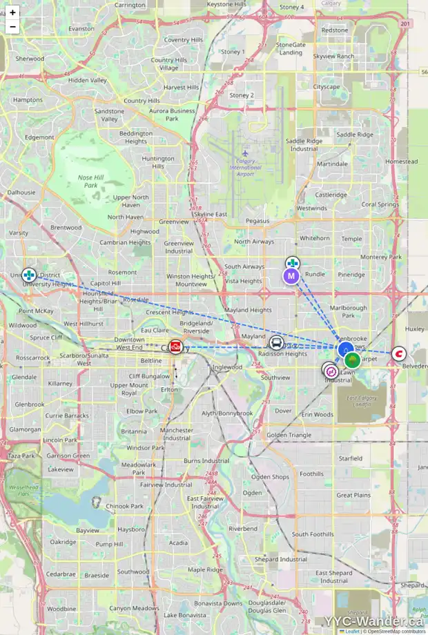 Daily accessibility map for 5630 8 AV SE, Calgary showing nearby schools, grocery stores, parks, LRT stations and nearby amenities