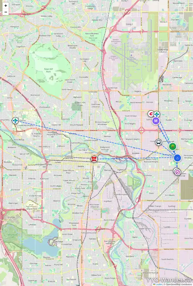 Daily accessibility map for 627 FORTALICE CR SE, Calgary showing nearby schools, grocery stores, parks, LRT stations and nearby amenities