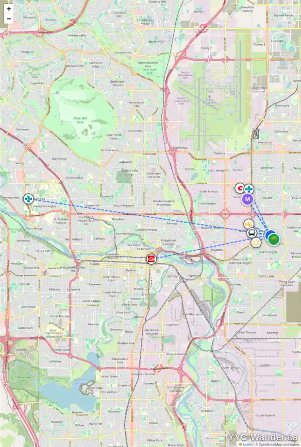 Daily accessibility map for 4619 MARYVALE RD NE, Calgary showing nearby schools, grocery stores, parks, LRT stations and nearby amenities