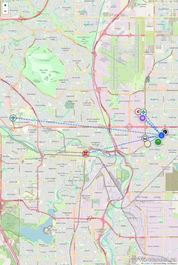 Daily accessibility map for 1199 MARCOMBE CR NE, Calgary showing nearby schools, grocery stores, parks, LRT stations and nearby amenities