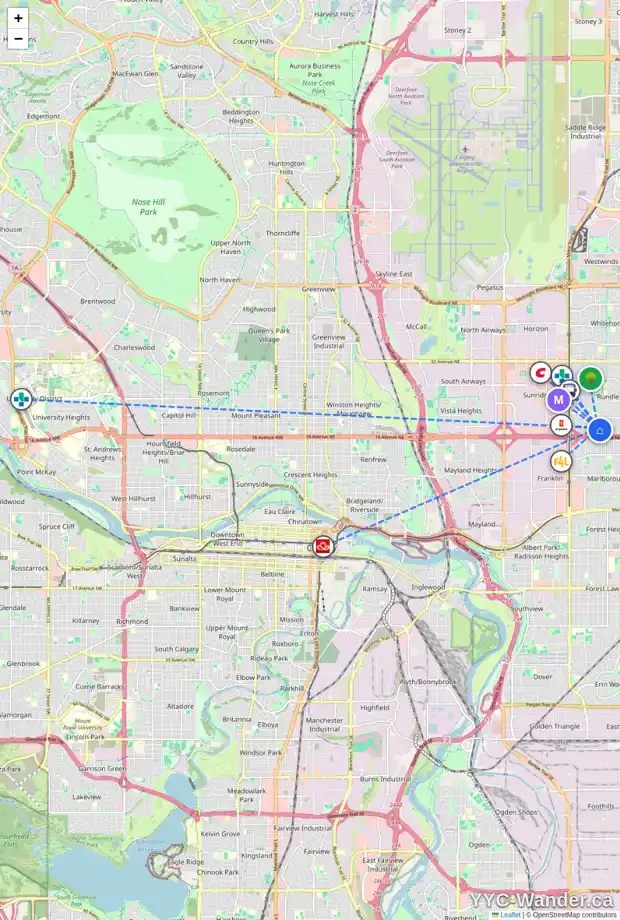 Daily accessibility map for 1732 41 ST NE, Calgary showing nearby schools, grocery stores, parks, LRT stations and nearby amenities