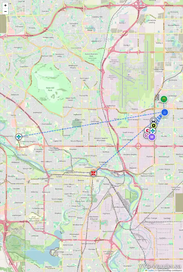 Daily accessibility map for 787 WHITEHILL WY NE, Calgary showing nearby schools, grocery stores, parks, LRT stations and nearby amenities