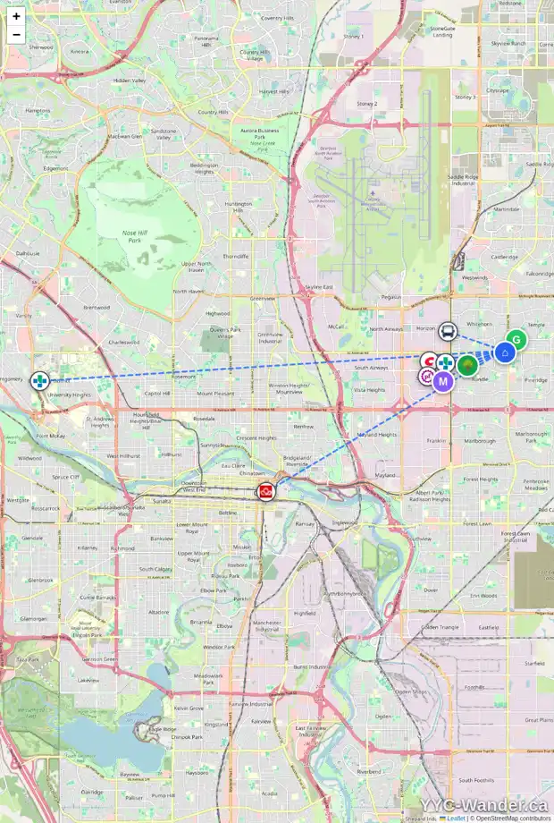 Daily accessibility map for 5036 WHITESTONE RD NE, Calgary showing nearby schools, grocery stores, parks, LRT stations and nearby amenities